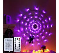 Koboko Halloween Spider Web Lights, 70 LED Spider Web Decorative Light with 8 Modes and Remote Control, Cobweb Fairy Lights with Black Spider, Halloween Decorative Lights for Home, Yard, Garden