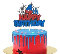 KOBOKO Spider Cake Decoration 4th Birthday, Happy Birthday Cake Topper Birthday 4 Years, Glitter Cake Decoration 4th Birthday Boy, Spidey Cake Decoration for Children's Birthday Decoration, Happy