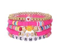 KOBONA 5Pcs Friendship Bracelet Set with Clay Bead for Taylor Fans Adjustable Stretch Beaded Bracelets Swift Bracelet Preppy Bracelet New Album Inspired Bracelets for Teen Girls Music Lovers Fans