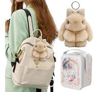 KOBONA Bunny Keychain with Tin Box, Easter Cute Bunnylulu Plush Toy in a Tin, Soft Fluffy Handmade Rabbit Key Chain PomPom Charms for Keys, Bags & Backpacks