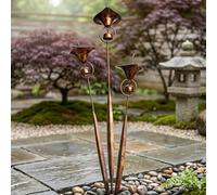 KOBONA Flamed Copper Three Calla Lilies Garden Stake with Bells, 2026 Red Copper 24inch Large Whimsical Metal Plant, Rain Catcher Flower Handmade, Gifts for Garden Lovers