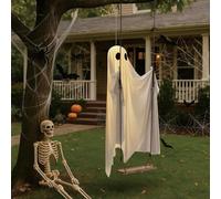 KOBONA Halloween Decorations Outdoor - 82in Hanging Ghost Swing with LED Lights - Ghost on Swing Decor - Scary Hanging Lighted Ghosts for Halloweens Front Porch Yard Tree