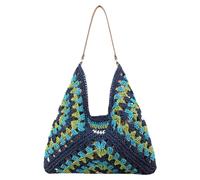 KOBONA Women Handmade Woven Bags Large Capacity Crochet Hobo Bags Knitted Shoulder Bag Patchwork Hasp Closure for Beach Vacation