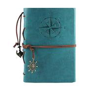 koboome Leather Writing Journal Notebook, Vintage Nautical Spiral Notebook Refillable Diary Sketchbook Travel Journals to Write in with Blank Pages and Retro Pendants (Sky Blue)