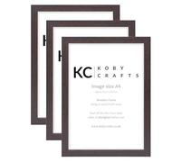 Koby Crafts Pack of 3 Dark Wood Effect Picture Frames for A4 Images 21x29.7cm | Wooden Photo Frames | Tabletop or Wall Mount, Free Stand or Hang Portrait/Landscape | Posters Certificates