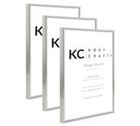Koby Crafts Pack of 3 Silver Picture Frames for A4 Images 21x29.7cm | 3 Pack Aluminium Metal Photo Frames | Tabletop or Wall Mount, Free Stand or Hang Portrait/Landscape