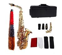 KOCAN Alto Saxophone E Flat, Brass Gold Lacquered Finish 802 Key Type with Complete Kit, Case, Cleaning Accessories, Gloves, Strap
