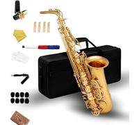 KOCAN Alto Saxophone Eb Brass with Case, Gold Lacquer Finish Complete Kit with Mouthpiece, Reeds, Cleaning Accessories
