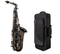 KOCAN E-flat Alto Saxophone, Black Nickel Matte Finish with Gold Engraving, Double-Ribbed Large-Bore, Complete Accessories Kit, 25inch