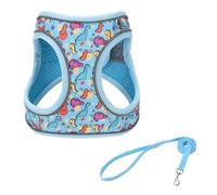 KocaPlye Step in Dog Harness No Pull Dinosaur Adjustable Soft Mesh Harness | Padded Reflective Pet Vest Harness and Leash Set for Small Medium Dogs