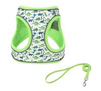 KocaPlye Step in Dog Harness No Pull Dinosaur Adjustable Soft Mesh Padded Reflective Velcro Pet Vest Harness and Leash Set for Small Medium Dogs