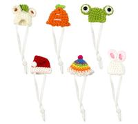 Koceci 6 PCS Hamster Hats, Mini Party Hats for Stuffed Animals, Hand Knitted Guinea Pig Hat with Adjustable Strap, Tiny Hat for Bunny Snake Chicken Hamster Stuff (Colorful)