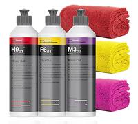Koch Chemie Polish Set: Heavy H9.02 + Micro Cut M3.02 + Fine Cut F6.01 + 3 detailmate Microfibre Cloths 40 x 40 cm 550 GSM