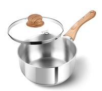 KOCH SYSTEME CS Stainless Steel Saucepan, 2 Quart Saucepan with Lid & Heat-resistant Bakelite Handle, Tri-ply Bottom Steel Sauce Pan with Lid, Induction Ready, Stainless Steel Pot 2QT