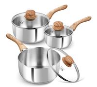 KOCH SYSTEME CS Stainless Steel Saucepan Set, 6 Piece Sauce Pan Set 1QT & 2QT & 3QT with Heat-resistant Bakelite Handle, Cool-Touch Stainless Steel Pot Set, Sauce Pans Induction Ready