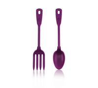 Kochblume Serving Set, 2-Piece, Spoon and Fork, Premium Food Silicone with Stainless Steel Core purple