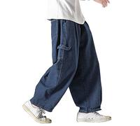 KOCHHA Jeans Men's Big Wide Pants Cotton Relaxed-Fit Carpenter Jean Denim Pants Hip Hop Blue Black M-5XL, 02 Blue, 4X-Large