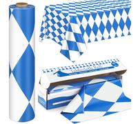 Kochorie 100 Ft x 54 Inch Oktoberfest Plastic Tablecloth Roll with Slide Cutter Box Disposable Bavarian Blue & White Argyle Design, Waterproof Blue Diamond Table Cover for Festivals Events Party Decor