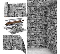Kochorie 100 Ft X 54 Inch Stone Wall Tablecloth Roll with Cutter Box Disposable Plastic Stone Table Cover Medieval Stone Brick Table Cloth Dirt Floor Wall Backdrops for Farm Wedding Birthday Party