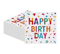 Kochorie 100 Pieces Colored Happy Birthday Paper Napkins Disposable Party Napkins 13" x 13" Unfolded Tableware Napkin for Happy Birthday Party Supplies Table Decoration