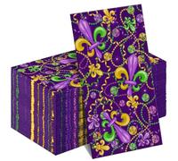 Kochorie 100 Pieces Mardi Gras Party Napkins Disposable Masquerade Fleur De Lis Napkins 7.8 x 4.3 Inches New Orleans Paper Cocktail Decorative Napkin for Carnival Masquerade Party Holiday Supplies