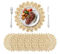 Kochorie 11.8 Inch Round Woven Placemats Set of 6 Handmade Corn Husk Placemats Natural Boho Rattan Woven Placemat Table Wicker Placemats for Farmhouse Spring Home Table