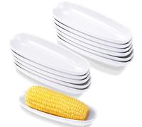 Kochorie 12 Pack Ceramic Corn Cob Holders 9 Inch Corn Dishes Non-slip Bottom White Corn Shape Dishes, Microwave Dishwasher Oven Safe for Salad Dessert Appetizers Butter Corn Cob Trays(White)