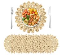 Kochorie 13.8 Inch Round Woven Placemats Set of 6 Handmade Corn Husk Placemats Natural Boho Rattan Woven Placemat Table Wicker Placemat for Farmhouse Spring Home Table
