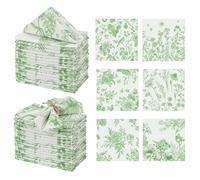 Kochorie 36 Pieces Green Floral Cloth Napkins, 18 x 18 Inch Reusable Soft Fabric Napkins, Washable Flower Dinner Cocktail Napkin for Spring Summer Tea Party Holiday Home Kitchen Wedding Restaurant