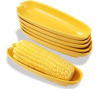 Kochorie 6 Pack Ceramic Corn Cob Holders 9 Inch Corn Dishes Non-slip Bottom Corn Shape Dishes, Microwave Dishwasher Oven Safe for Salad Dessert Appetizers Butter Corn Cob Trays(Yellow)