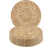 Kochorie Set of 6 Round Woven Placemats 13.8 Inches Bulrush Placemats Natural Hand-Woven Boho Rattan Placemats Wicker Table Mats Farmhouse Weave Place Mats for Home Dining Table