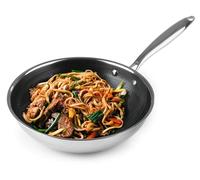 Kochwerk Rachs Wok with Honeycomb Structure Diameter 28 cm Wok Stainless Steel Non-Stick Coating for Low-Fat Frying without Gluing for All Hobs Including Induction Frying Pan with Cool Touch Handle