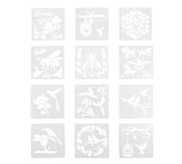KOCKSHION 12 Sheets White Pet Square Stencils for Painting and Drawing, Reusable Hollow-Out Design Templates, Sturdy and Not Easy to Deform, for Wall Decor and School Wall Projects