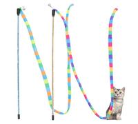 KOCKSHION 2pcs Interactive Cat String Stick with Bell Plastic Kitten for Indoor Cat Playing Strengthen Bond and Change Bad Biting Behavior Random Color