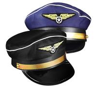 KOCKSHION 2Pcs Pilot Hats Set for Cosplay Flight Attendant Costume, Airplane Hostess and Captain Hats, Blue and Black Headwear for Party and Stage Performance