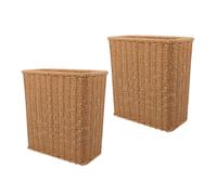 KOCKSHION 2pcs Plastic Waste Baskets Set, Lightweight Rectangular Imitation Rattan Woven Bins for Bathroom and Office, Reusable Design Space-saving Trash Containers in Khaki