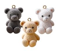 KOCKSHION 3pcs Cute Plush Bear Charms for Jewelry Making, Plastic and Flocking Material with Smooth Surface and No Fading, for DIY Earrings and Mobile Ornaments