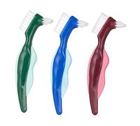 KOCKSHION 3pcs Denture Cleaning Toothbrush Double Sided Ergonomic Brush for False Dentures Hard to Reach Areas Multi Colored Red Green Blue Food Particle Removal and