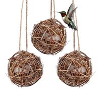 KOCKSHION 3pcs Hummingbird Nesting Balls Set 8Cm for Outdoor Garden with Natural Nesting Material Hanging Bird Roosting Pocket for Wild Birds and