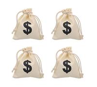 KOCKSHION 4pcs Small Canvas Drawstring Bags with Creative Money Symbol Design, Easy to Store and Carry Party Pouches for Holiday Parties and Small Festivals