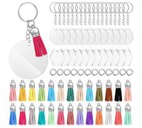 KOCKSHION 50pcs DIY Acrylic Keychain Blanks Clear Circle Hexagon Pendants with Tassels Rings Chains for Crafts Gifts Decor