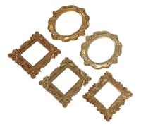 KOCKSHION 5pcs Decorative Jewelry Display Picture Frames Set, Small Mini Photo Ornaments with Light Dark Gold Oval, Rectangular and Angel Wing Designs for Home Party Tabletop