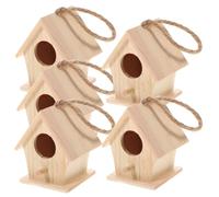 KOCKSHION 5pcs Mini Wooden Artificial Bird House Pendant with Rope, Simulated Bird Nest Garden Decoration for Outdoor Yard and Birdcage Accessories Random Color