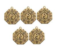 KOCKSHION 5pcs Taoist Qian Kun Eight Diagram Pendants Vintage Hanging Adornment Keychain Charm Feng Shui Decor Retro Style Key Ring Accessory