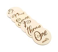 KOCKSHION 6pcs Double-sided Baby Growth Cards for Newborn Photography Props, Reusable Wooden Photo Cards Creative Number Design in Khaki, for Sharing Your Happiness