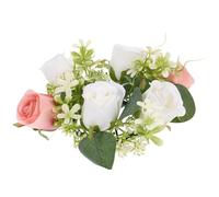 KOCKSHION Artificial Floral Candle Wreath with Silk Rose Design, Rustic Ring Shape Decoration to Make Desktop Look Natural, for Birthday and Creative Photos