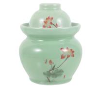 KOCKSHION Ceramic Pickle Jar 1.2lb Sealed Storage Container with Lid Traditional Chinese Style Fermentation Crock for Household Pickling and Food Preservation