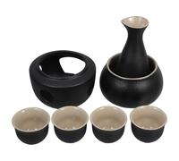 KOCKSHION Ceramic Wine Warmer Set Japanese-style Sake Serving Flagon and Cups Porcelain Material Traditional Vintage Design Practical Stable Function for Home End Table Decoration