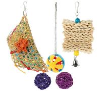 KOCKSHION Chicken Set Bamboo Weaving Plastic and Grass Material 5pcs Hanging Feeder Bird Cage Filled Shredder Loofah, Present to Entertain and Health Random Color for Chickens and Pet Birds