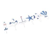 KOCKSHION Creative Mediterranean Style Wooden Coat Hooks 6 Multi-Function Hangers for Clothes and Hats Storage, Sturdy Density Board Material, Blue Decorative Ocean Style Household Hooks